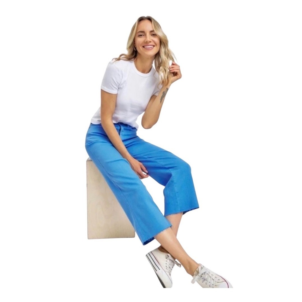 Judy Blue Wide Leg Cropped Jeans Juniors 11/30 Sky Blue EUC Raw Hem - Picture 11 of 11